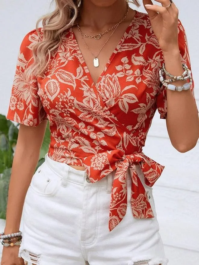 Floral Printed Wrap Blouses